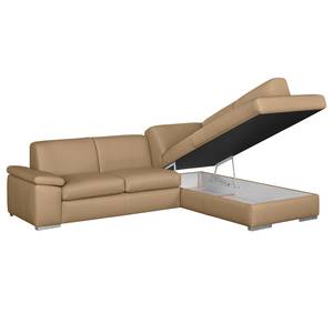 Ecksofa Termon - Bodennah Echtleder Roda: Beige - Longchair davorstehend rechts