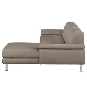 Canapé d'angle Termon - avec pieds Cuir véritable - Cuir Roda: Sablé gris - Méridienne courte à gauche (vue de face)