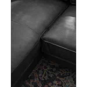 Canapé d’angle FORT DODGE Aspect cuir vieilli - Microfibre Yaka: Noir - Méridienne courte à gauche (vue de face) - Sans fonction couchage