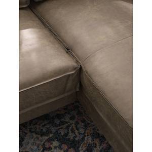 Canapé d’angle FORT DODGE Aspect cuir vieilli - Microfibre Yaka: Noix de muscade - Méridienne courte à droite (vue de face) - Sans fonction couchage
