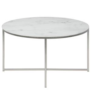 Tavolino Katori III Vetro/ Metallo - Effetto marmo bianco / Cromo