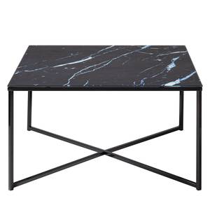 Salontafel Katori II glas/metaal - marmeren look - Imitatie zwart marmer/Zwart