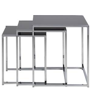 Tables gigognes Robin (lot de 3) Plateau en verre noir - Structure chrome