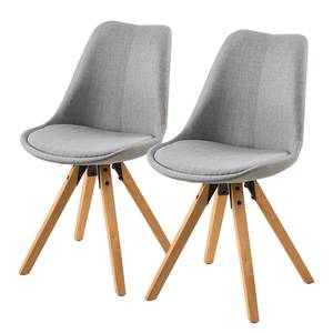 Gestoffeerde stoel ALEDAS geweven stof/massief rubberboomhout - Geweven stof Cors: Granietkleurig - Bruin - Set van 2