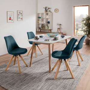 Gestoffeerde stoel Aledas II geweven stof/massief rubberboomhout - Geweven stof Cors: Jeansblauw - 2-delige set