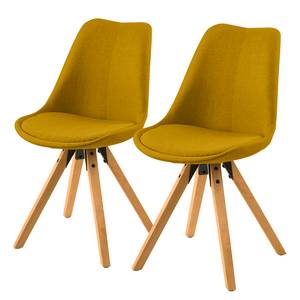 Gestoffeerde stoel ALEDAS geweven stof/massief rubberboomhout - Geweven stof Cors: Kerriegeel - Bruin - Set van 2