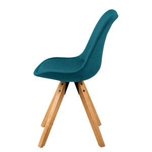 Gestoffeerde stoel ALEDAS geweven stof/massief rubberboomhout - Geweven stof Cors: Petrolkleurig - Bruin - Set van 2