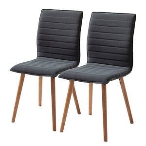 Chaise capitonnée Kean I Tissu / Chêne massif - Gris foncé - Lot de 2