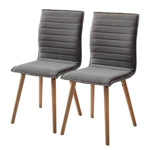 Chaise capitonnée Kean I Tissu / Chêne massif - Gris - Lot de 2