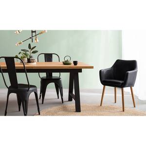 Chaise à accoudoirs NICHOLAS Imitation cuir / Chêne massif - Cuir synthétique Aken: Noir vintage - 1 chaise