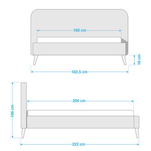 Gestoffeerd bed Klink II geweven stof - Lichtgrijs - 160 x 200cm