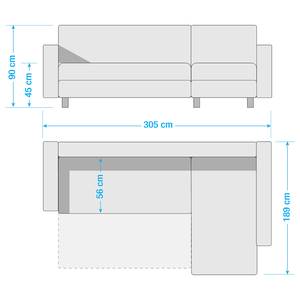 Ecksofa Galilea Microfaser - Longchair davorstehend rechts - Microfaser Bobil: Granit