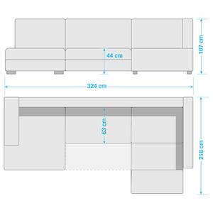 Zithoek Puntiro kunstleer/structuurstof - Kunstleer Lilo / Structuurstof Satur: Zwart/Antracietkleurig - Longchair vooraanzicht links/Ottomaan rechts