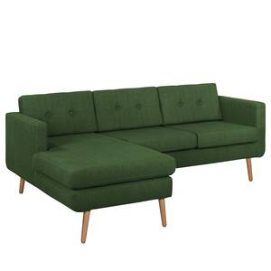 Ecksofa Croom Webstoff - Webstoff Polia: Antikgrün - Longchair davorstehend links - Ohne Hocker