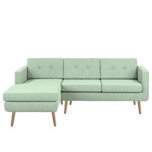 Ecksofa Croom Webstoff Polia: Mintgrau - Longchair davorstehend links - Ohne Hocker