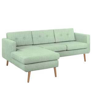 Ecksofa Croom Webstoff Polia: Mintgrau - Longchair davorstehend links - Ohne Hocker