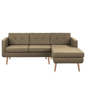 Ecksofa Croom Webstoff - Webstoff Polia: Havanna - Longchair davorstehend rechts - Ohne Hocker