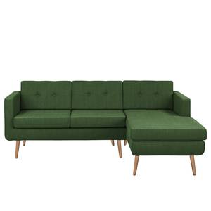 Ecksofa Croom Webstoff - Webstoff Polia: Antikgrün - Longchair davorstehend rechts - Ohne Hocker