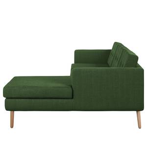 Ecksofa Croom Webstoff - Webstoff Polia: Antikgrün - Longchair davorstehend rechts - Ohne Hocker