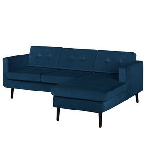 Hoekbank Croom fluweel - Velours Krysia: Donkerblauw - Longchair vooraanzicht rechts - Zonder hocker