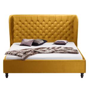 Gestoffeerd bed Monroe fluweel Mosterdgeel - 140 x 200cm