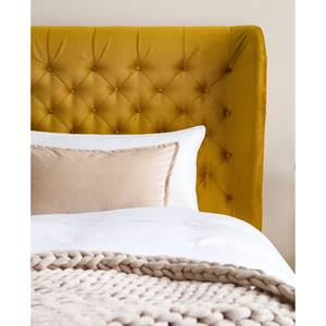 Gestoffeerd bed Monroe fluweel Mosterdgeel - 180 x 200cm
