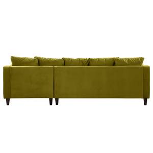 Canapé d'angle Elnora Velours - Vert olive - Méridienne longue à droite (vue de face) - Sans repose-pieds