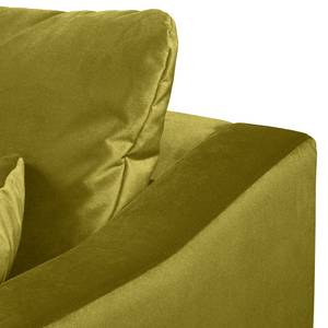 Canapé d'angle Elnora Velours - Vert olive - Méridienne longue à droite (vue de face) - Sans repose-pieds