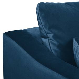 Canapé d'angle Elnora Velours - Bleu pétrole - Méridienne longue à gauche (vue de face) - Avec repose-pieds