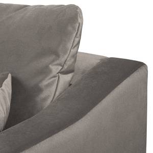 Canapé d'angle Elnora Velours - Gris - Méridienne longue à droite (vue de face) - Avec repose-pieds
