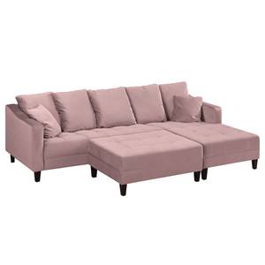 Ecksofa Elnora Samt - Mauve - Ottomane davorstehend rechts - Mit Hocker