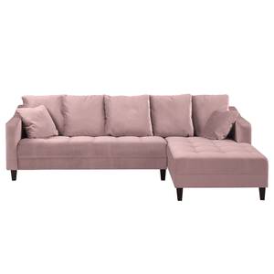 Ecksofa Elnora Samt - Mauve - Ottomane davorstehend rechts - Mit Hocker