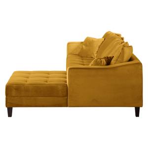 Canapé d'angle Elnora Velours - Jaune moutarde - Méridienne longue à droite (vue de face) - Avec repose-pieds