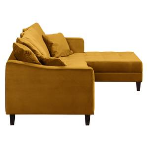 Canapé d'angle Elnora Velours - Jaune moutarde - Méridienne longue à droite (vue de face) - Avec repose-pieds
