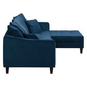 Canapé d'angle Elnora Velours - Bleu pétrole - Méridienne longue à droite (vue de face) - Avec repose-pieds