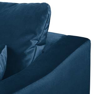 Canapé d'angle Elnora Velours - Bleu pétrole - Méridienne longue à droite (vue de face) - Avec repose-pieds