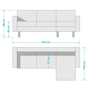 Hoekbank MAISON 2-zits + longchair geweven stof - Geweven stof Inas: Platinakleurig - Longchair vooraanzicht links