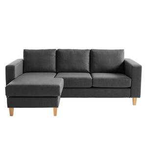 Ecksofa MAISON 2-Sitzer mit Longchair Webstoff - Webstoff Inas: Dunkelgrau - Longchair davorstehend links