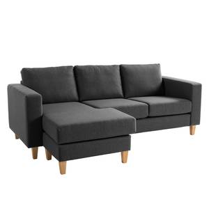 Ecksofa MAISON 2-Sitzer mit Longchair Webstoff - Webstoff Inas: Dunkelgrau - Longchair davorstehend links