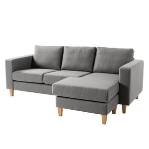 Ecksofa MAISON 2-Sitzer mit Longchair Webstoff - Webstoff Inas: Platin - Longchair davorstehend rechts