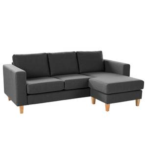 Ecksofa MAISON 2-Sitzer mit Longchair Webstoff - Webstoff Inas: Dunkelgrau - Longchair davorstehend rechts