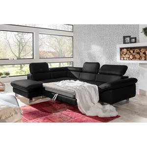 Ecksofa Waiho II Echtleder Schwarz - Longchair davorstehend links - Mit Schlaffunktion