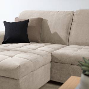 Ecksofa Charlo Antiklederlook - Flachgewebe Soan: Cappuccino - Longchair davorstehend links - Ohne Schlaffunktion