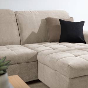 Ecksofa Charlo Antiklederlook - Flachgewebe Soan: Cappuccino - Longchair davorstehend rechts - Ohne Schlaffunktion