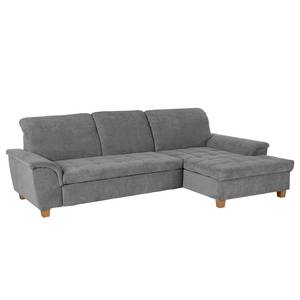 Ecksofa Charlo Antiklederlook - Flachgewebe Soan: Grau - Longchair davorstehend rechts - Ohne Schlaffunktion