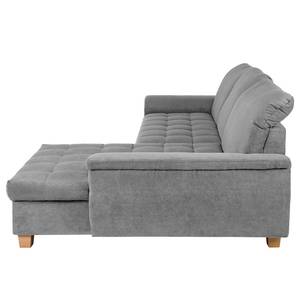 Ecksofa Charlo Antiklederlook - Flachgewebe Soan: Grau - Longchair davorstehend rechts - Ohne Schlaffunktion