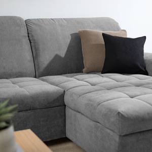 Ecksofa Charlo Antiklederlook - Flachgewebe Soan: Grau - Longchair davorstehend rechts - Ohne Schlaffunktion