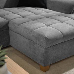 Ecksofa Charlo Antiklederlook - Flachgewebe Soan: Grau - Longchair davorstehend rechts - Ohne Schlaffunktion