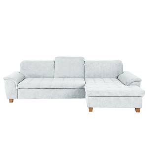 Ecksofa Charlo Antiklederlook - Flachgewebe Soan: Pastellblau - Longchair davorstehend rechts - Ohne Schlaffunktion