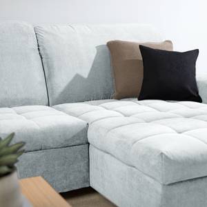 Ecksofa Charlo Antiklederlook - Flachgewebe Soan: Pastellblau - Longchair davorstehend rechts - Ohne Schlaffunktion